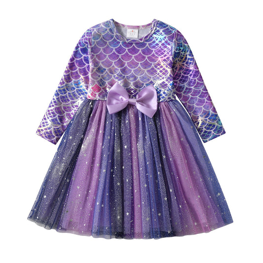 2Y-8Y 2pcs Mermaid Purple Tutu Dress and Pink Ruffle Tulle Tutu Dress Set