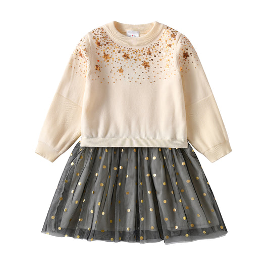 Bling Sequin Pattern  Girl Toddler Sweater Dress for Winter