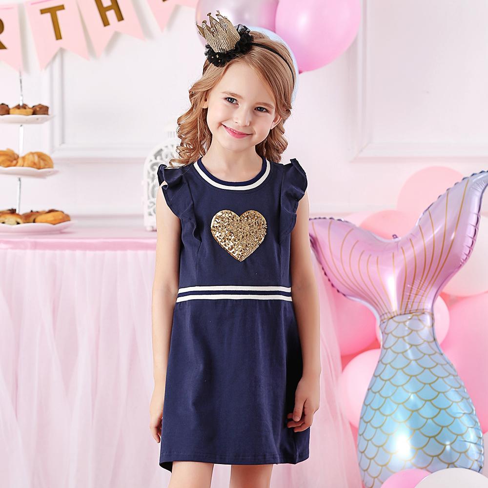 Love Sequined Cotton Toddler Girl Short Sleeve Dress
