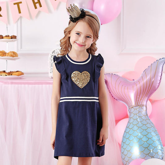 Love Sequined Cotton Toddler Girl Short Sleeve Dress