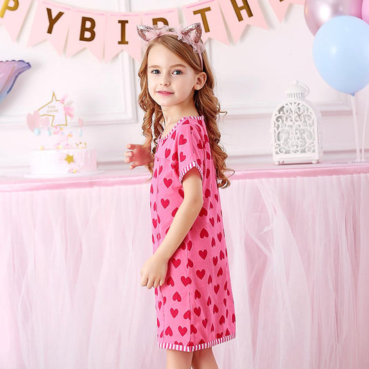 Love Heart Pattern Toddler Girl Cotton Short Sleeve A-Line Dress