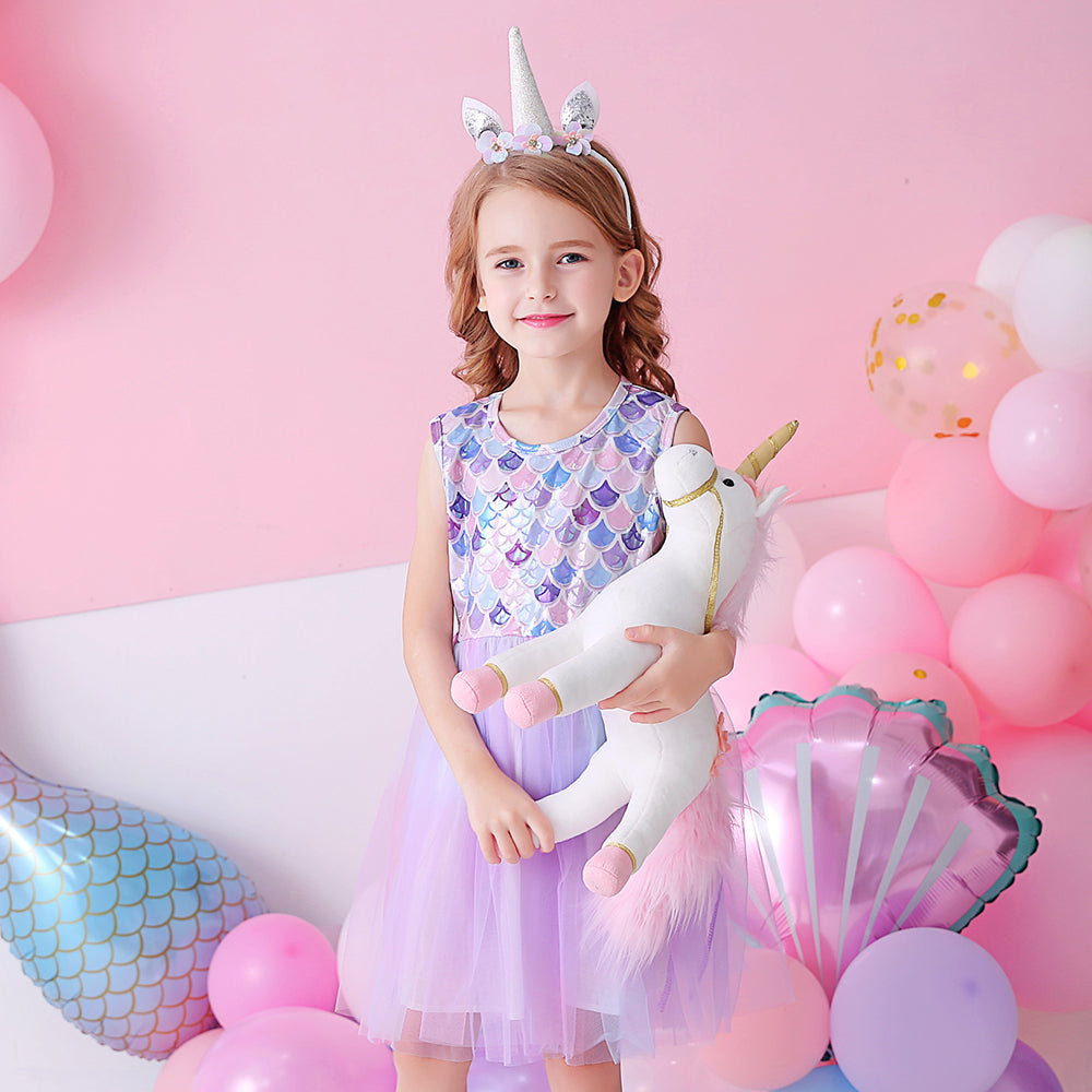 Purple Princess Mermaid Printed Toddler Tutu Girl Dress Sofe Tulle Dress