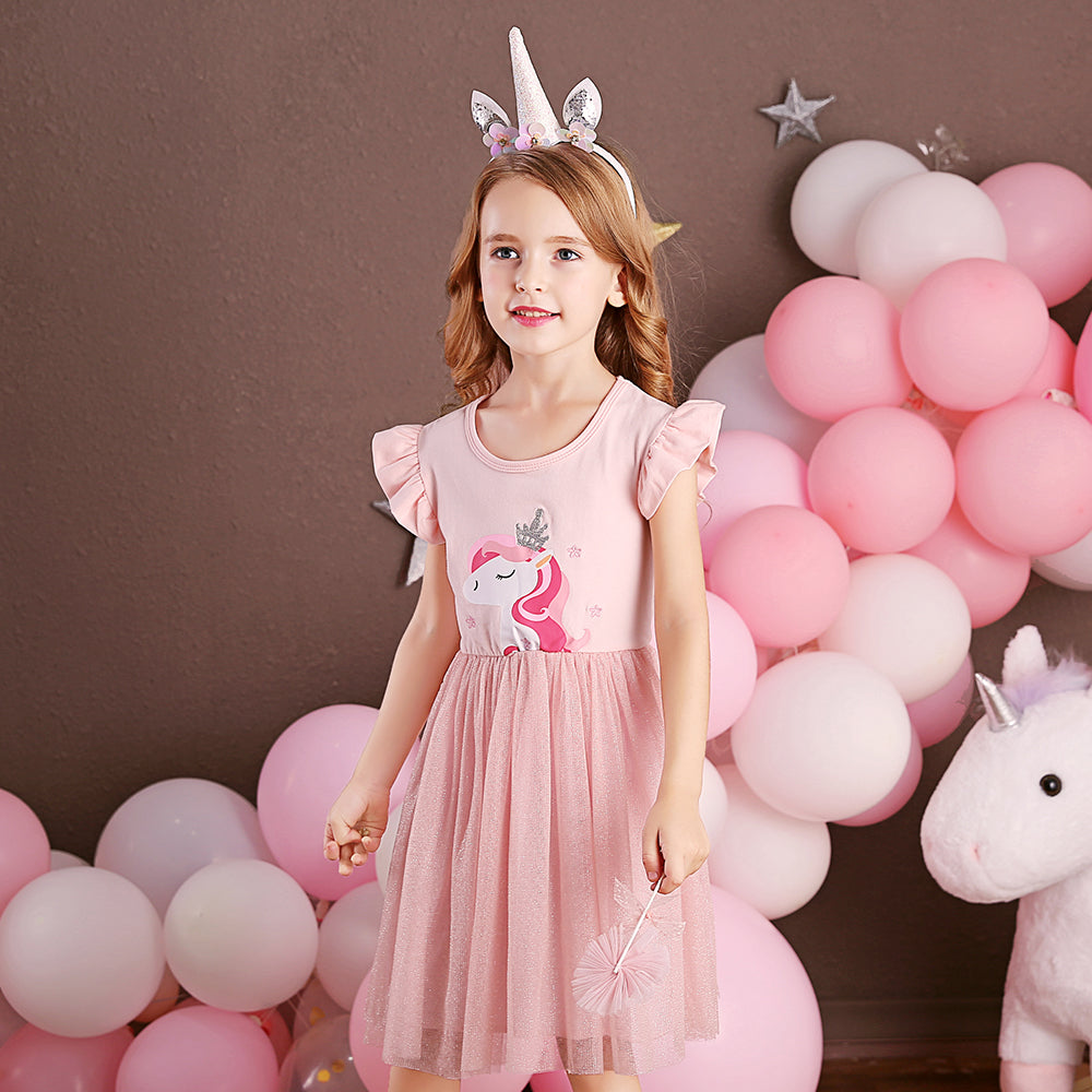 Lovely Unicorn Pink Tutu Toddler Dresses for Kids 3-8T