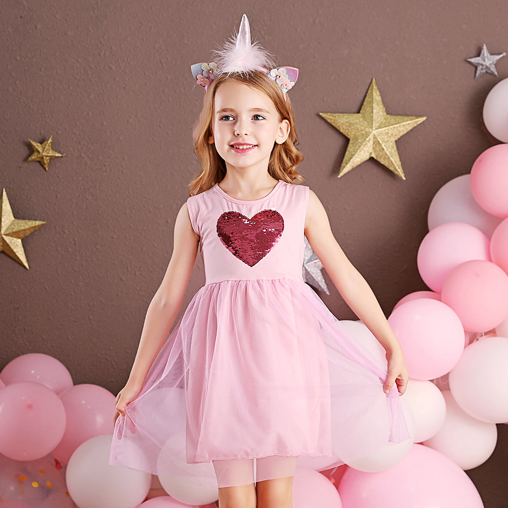 Love Shape Beads Pink Tutu Brithday Dress for Toddler Girl