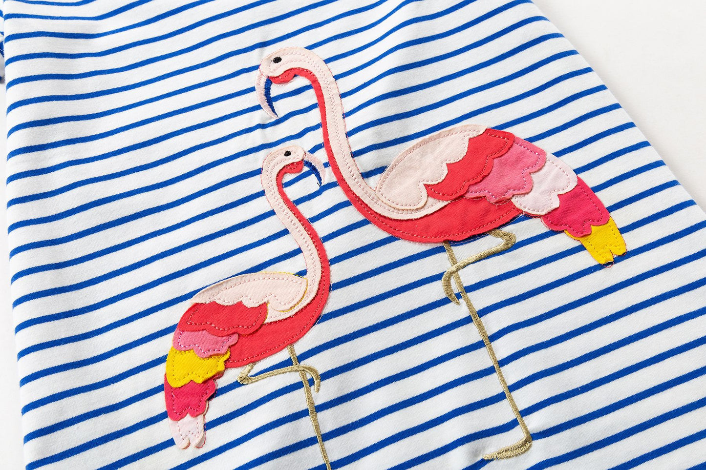 2Y-8Y Girls Short Sleeve Casual Dress Cute Flamingo Stripe Blue A Line Dress
