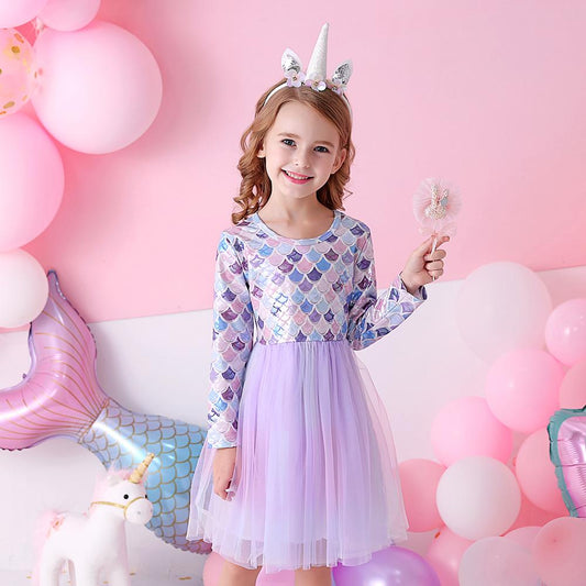 Purple Mermaid Princess Toddler Girl Tutu Dress for Party