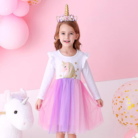 Unicorn Pattern Colorful Tulle Toddler Tutu Dress for Party Prom Birthday