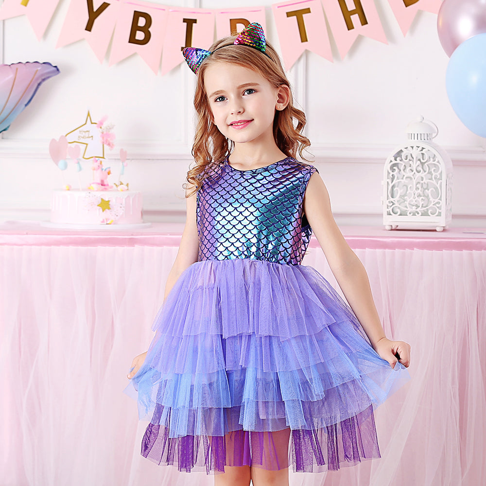 3-8T Princess Mermaid Toddler Tutu Girl Dress for Brithday Party