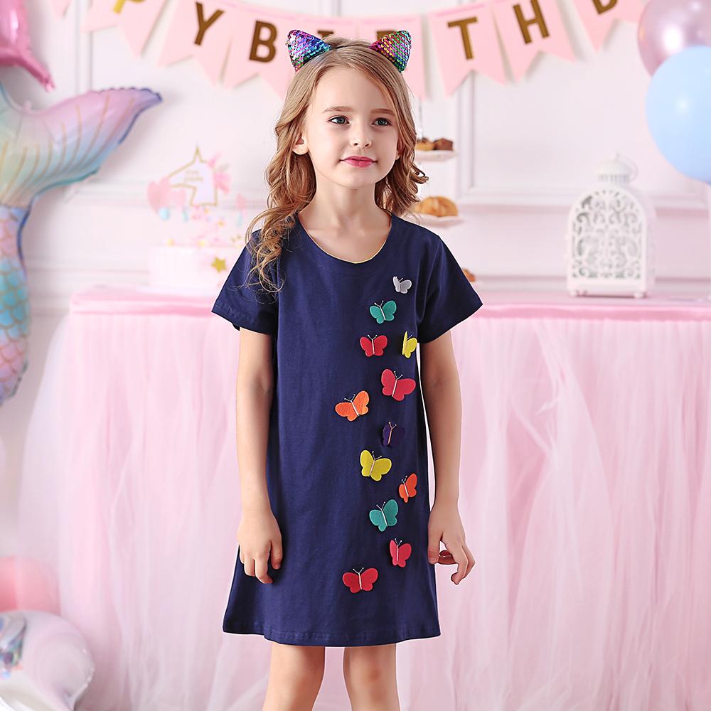 3D Butterfly Cotton A-Line Toddler Girl Dress 3-8T