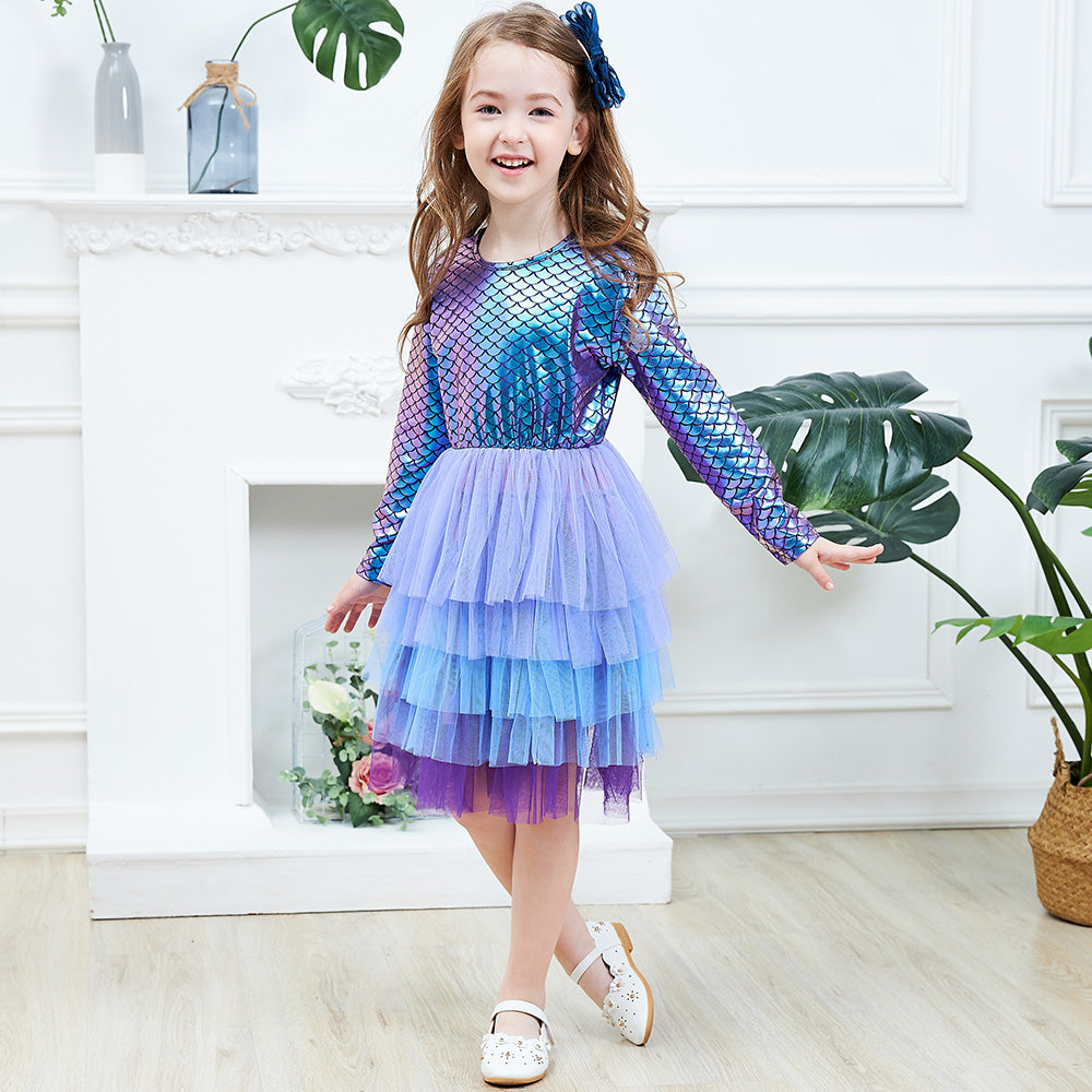 Purple Princess Mermaid Layered Tulle Toddler Girl Tutu Dress for Party