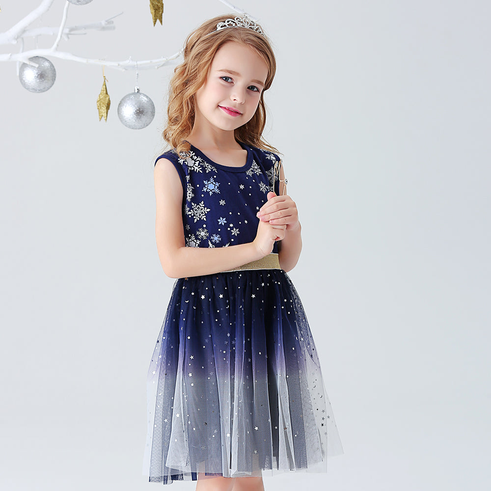 Snowflace Printed Sofe Tutu Dress Toddler Christmas Dress Gift 3-8T
