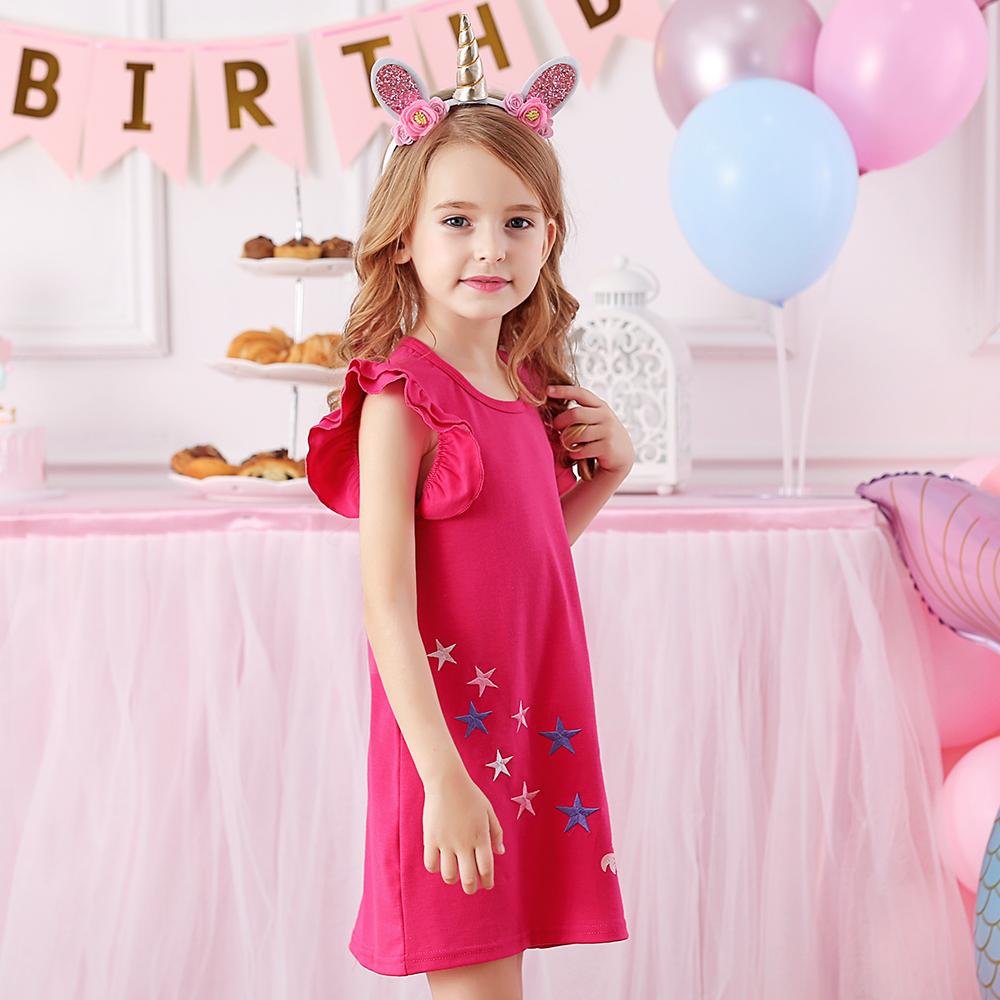 Unicorn with Star Pattern A-Line Casual Cotton Toddler Girl Short Sleeve Dress