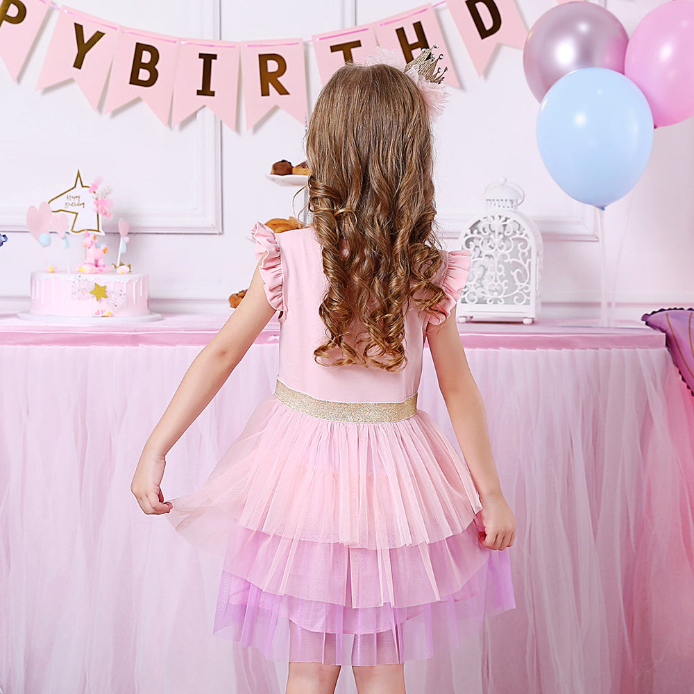Princess Crown Beads Tutu Toddler Summer Girl Dress Layered Party Dress for 3-8T