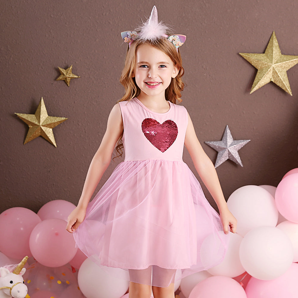 Love Shape Beads Pink Tutu Brithday Dress for Toddler Girl