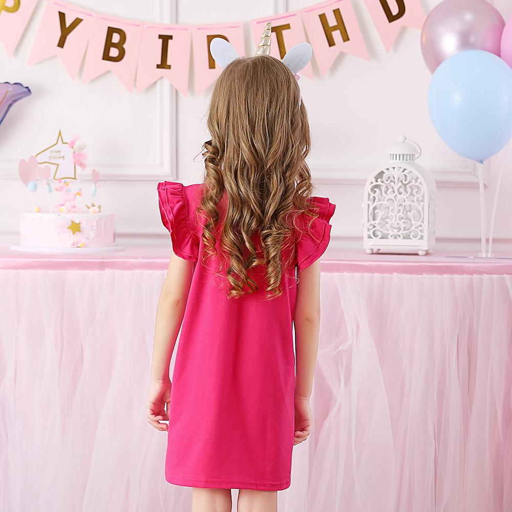 Unicorn with Star Pattern A-Line Casual Cotton Toddler Girl Short Sleeve Dress