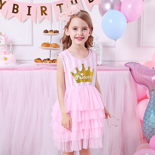 Toddler Summer Glitter Grown Princess Tutu Girl Dress Layered Party Dress for 3-8T
