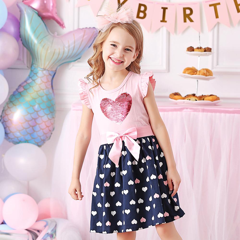 Love Sequined with Butterfly Bow Toddler Girl Short Sleeve Cotton Dress
