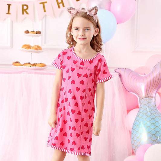 Love Heart Pattern Toddler Girl Cotton Short Sleeve A-Line Dress