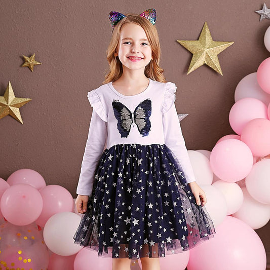 Butterfly Sequined Star Printed Tulle Lovely Toddler Tutu Dress