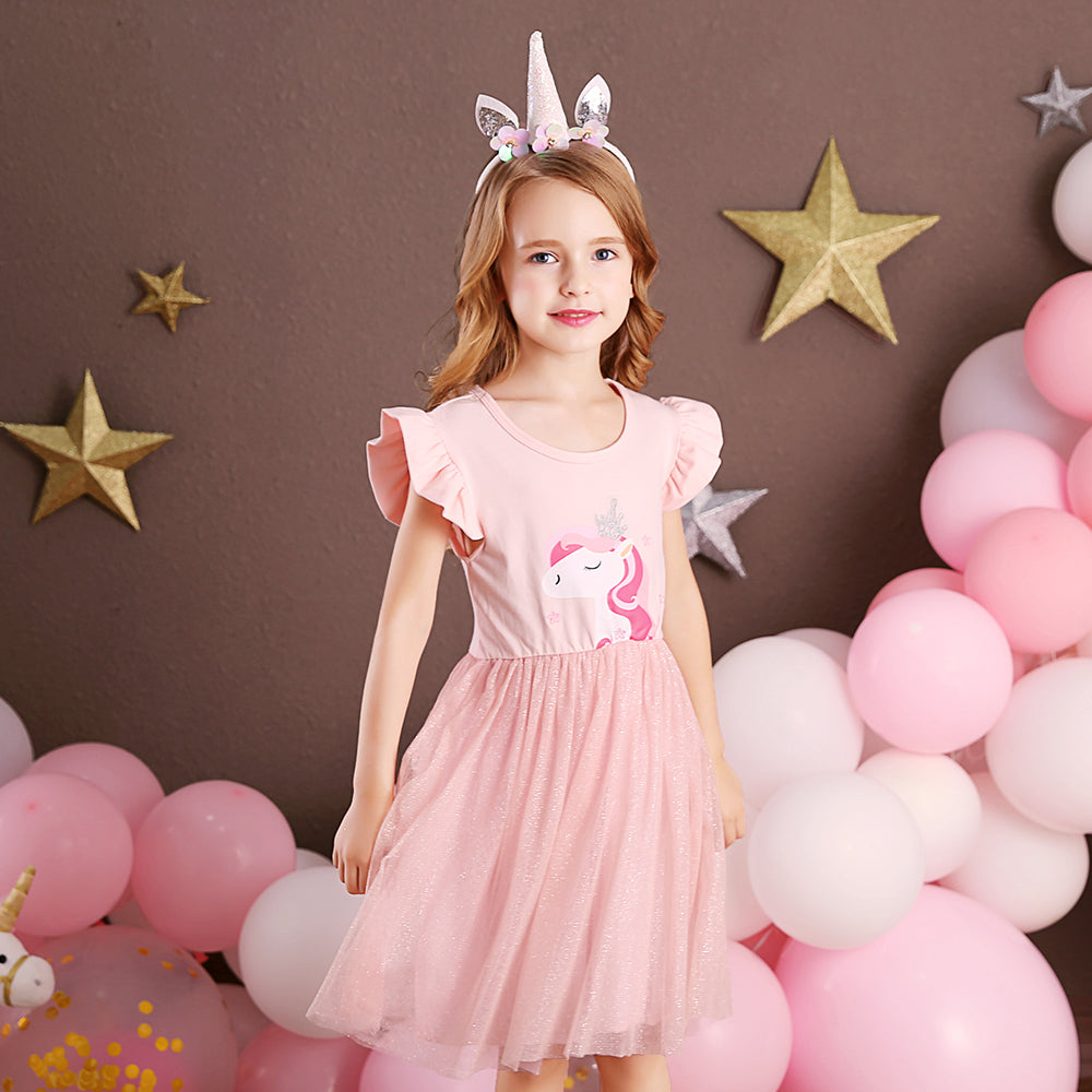 Lovely Unicorn Pink Tutu Toddler Dresses for Kids 3-8T