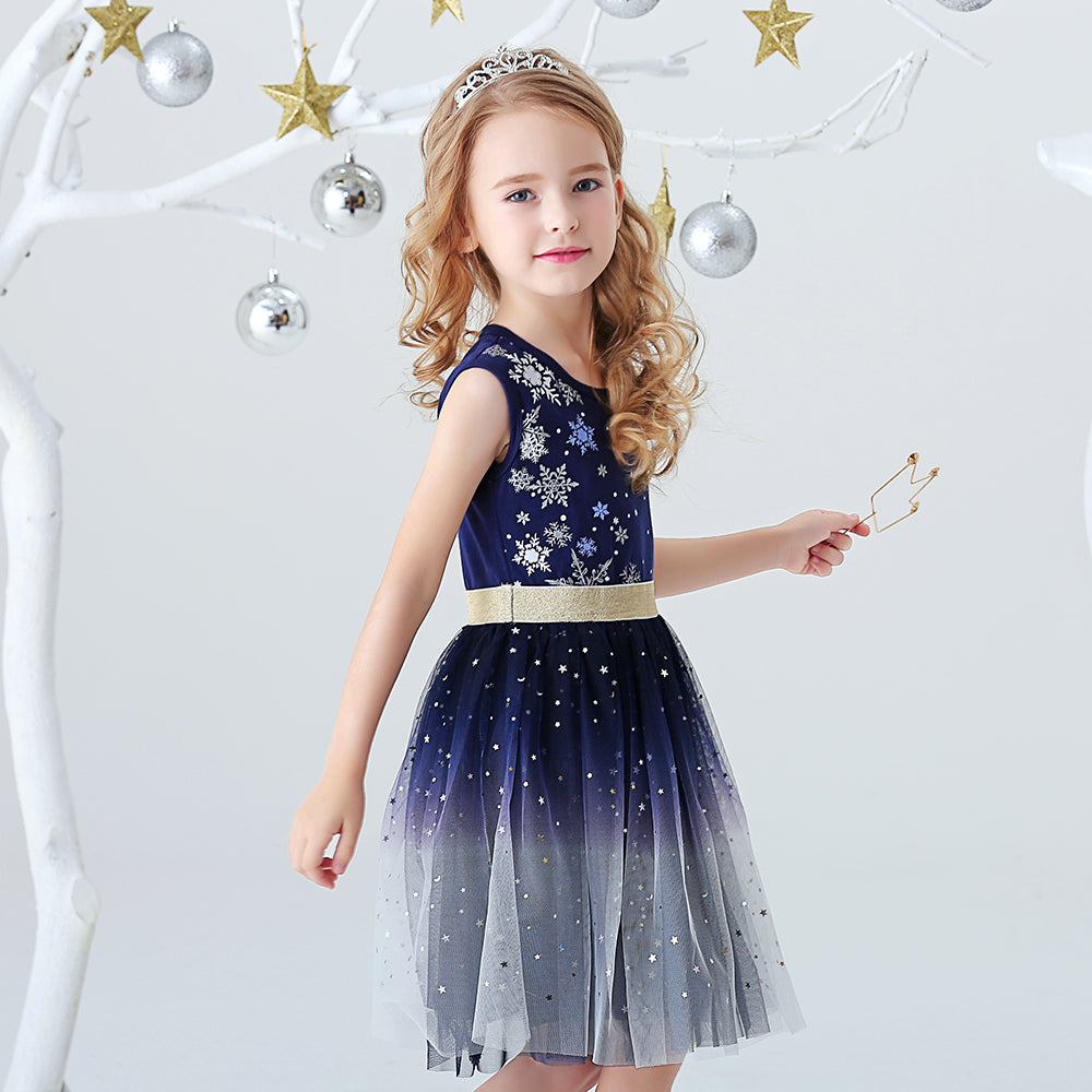 Snowflace Printed Sofe Tutu Dress Toddler Christmas Dress Gift 3-8T