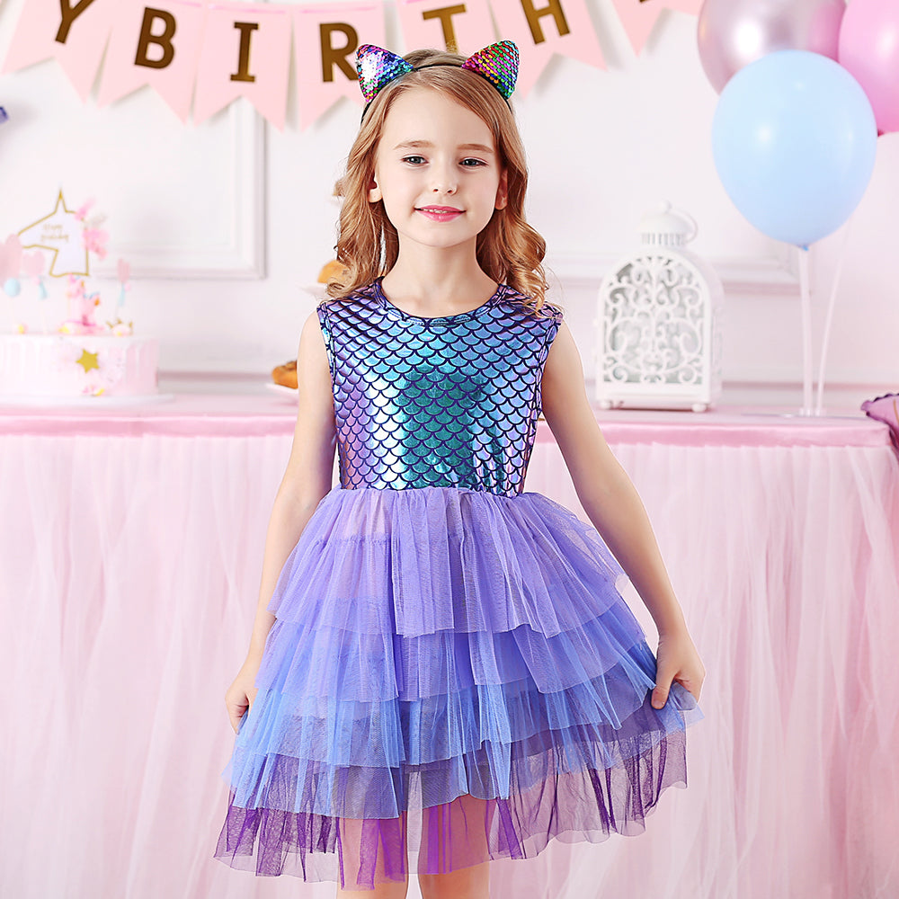 3-8T Princess Mermaid Toddler Tutu Girl Dress for Brithday Party