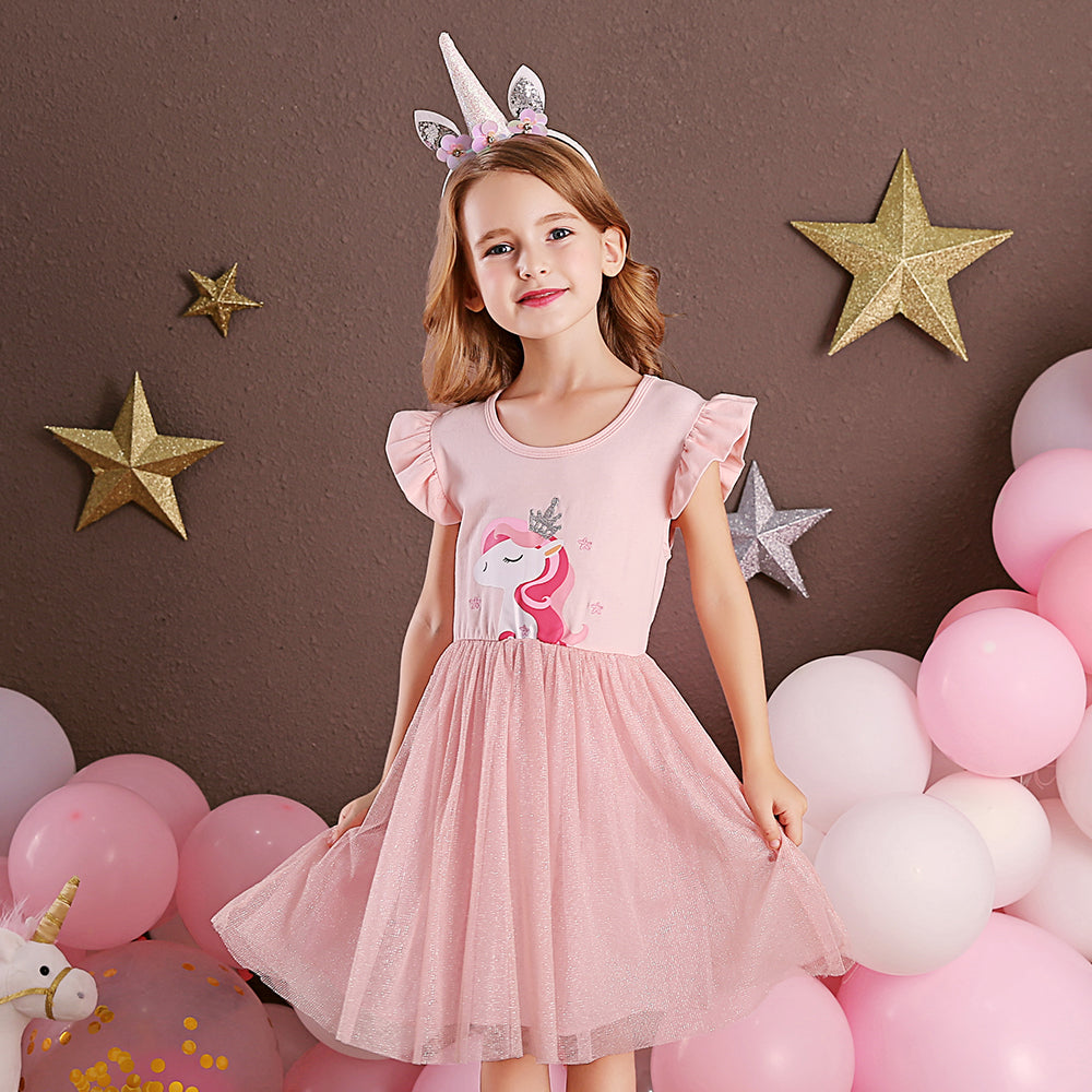 Lovely Unicorn Pink Tutu Toddler Dresses for Kids 3-8T