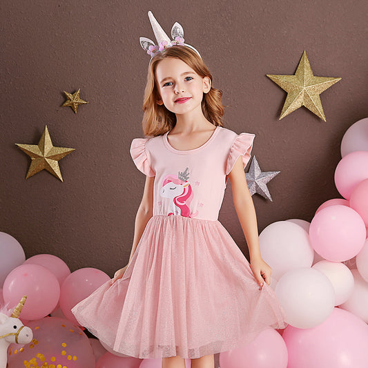 Lovely Unicorn Pink Tutu Toddler Dresses for Kids 3-8T