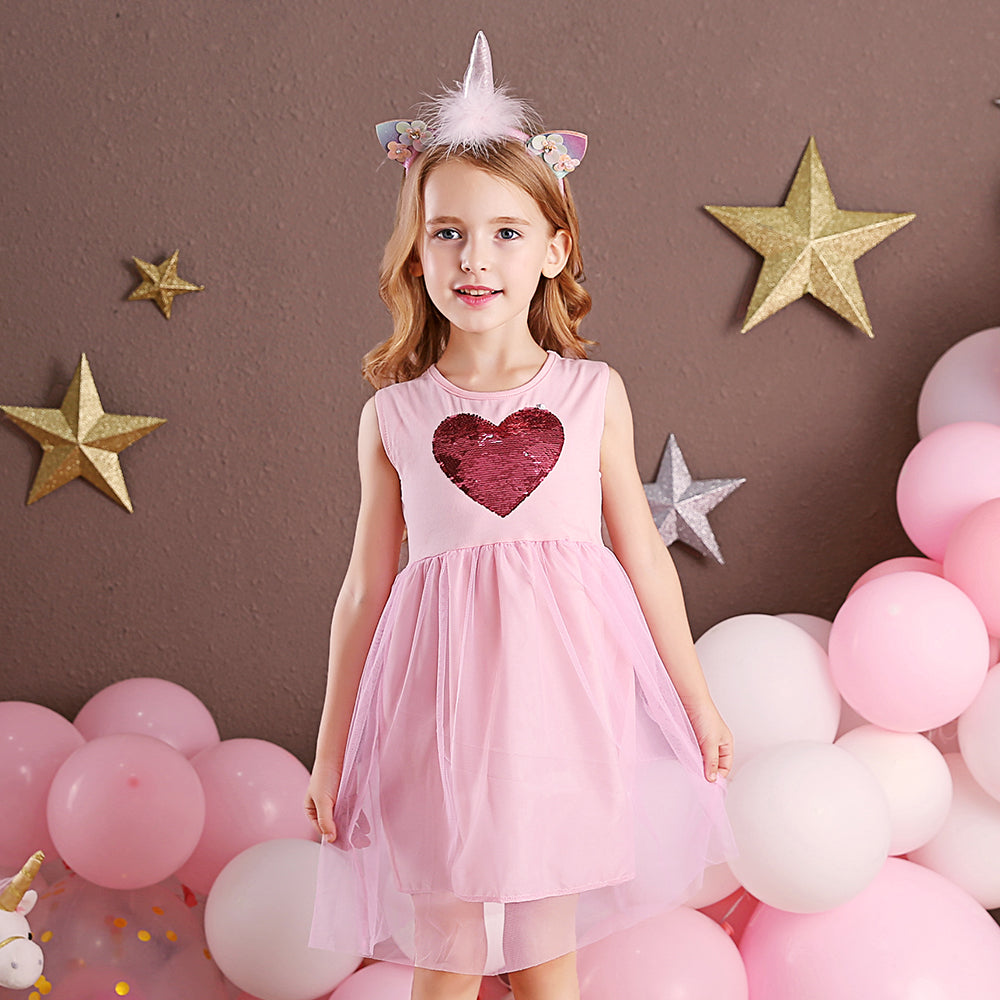 Love Shape Beads Pink Tutu Brithday Dress for Toddler Girl