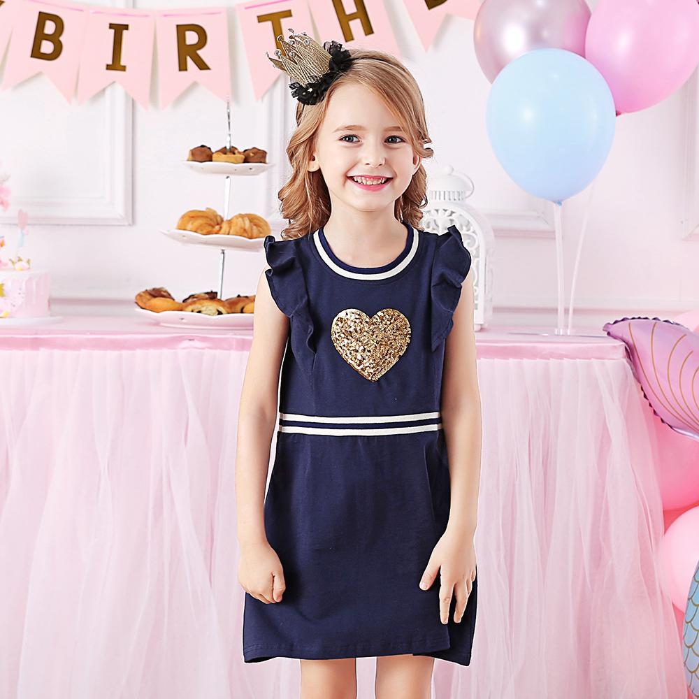 Love Sequined Cotton Toddler Girl Short Sleeve Dress
