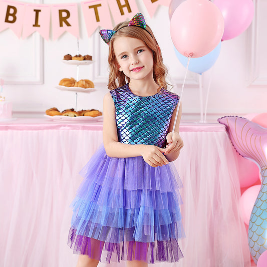 3-8T Princess Mermaid Toddler Tutu Girl Dress for Brithday Party