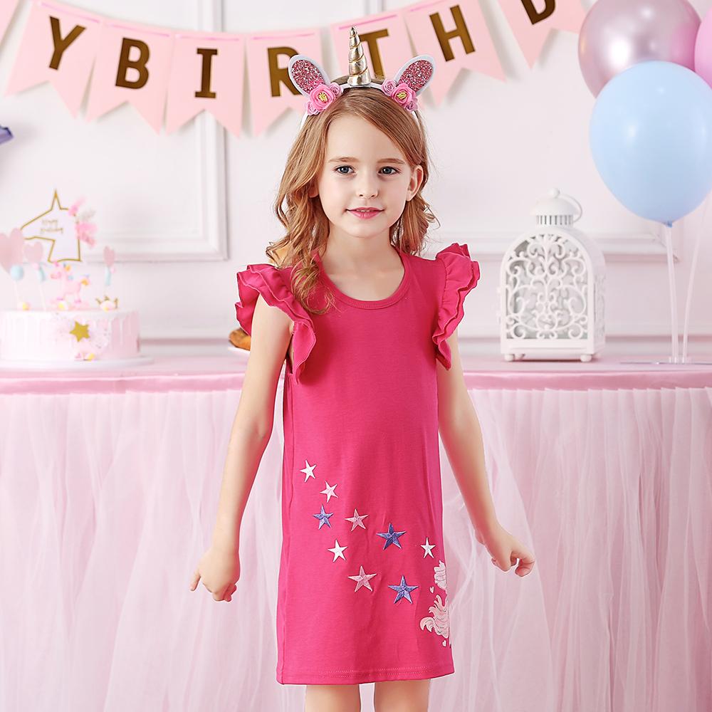 Unicorn with Star Pattern A-Line Casual Cotton Toddler Girl Short Sleeve Dress