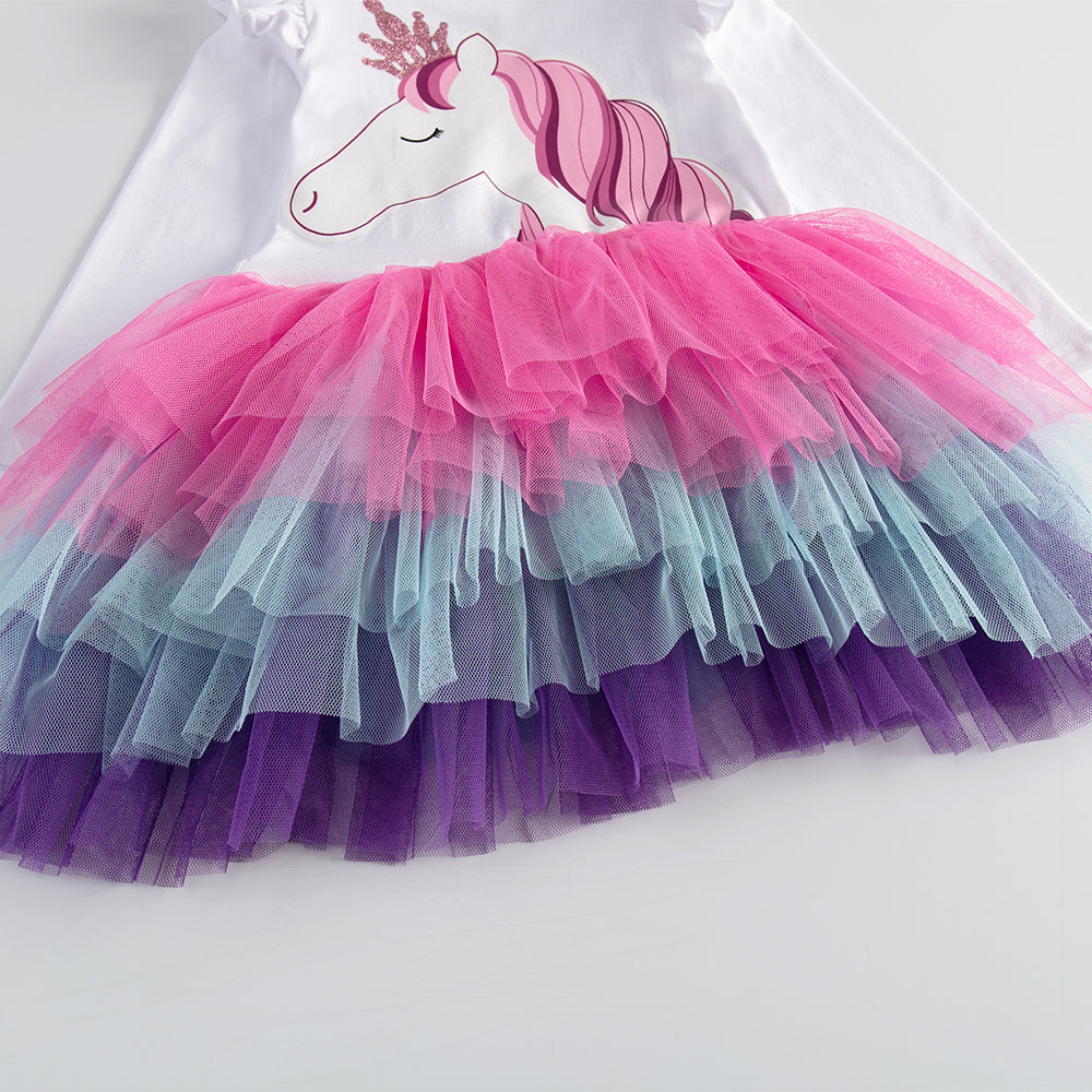 Cartoon Unicorn Colorful Layered Tulle Toddler Girl Tutu Dress