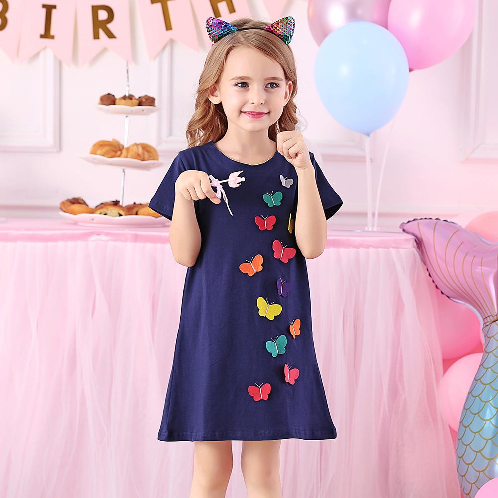 3D Butterfly Cotton A-Line Toddler Girl Dress 3-8T