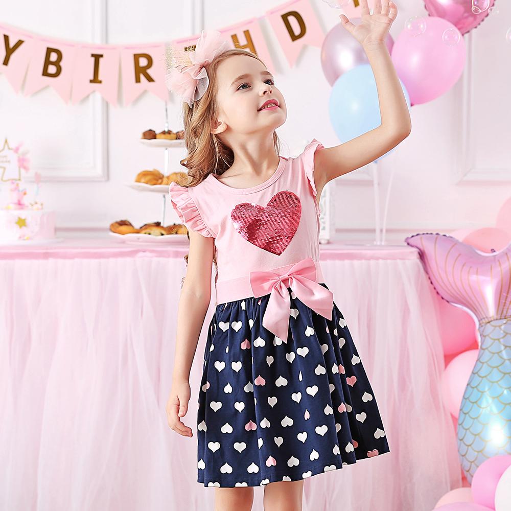Love Sequined with Butterfly Bow Toddler Girl Short Sleeve Cotton Dress