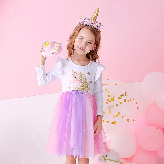 Unicorn Pattern Colorful Tulle Toddler Tutu Dress for Party Prom Birthday