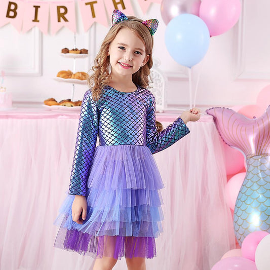 Purple Princess Mermaid Layered Tulle Toddler Girl Tutu Dress for Party