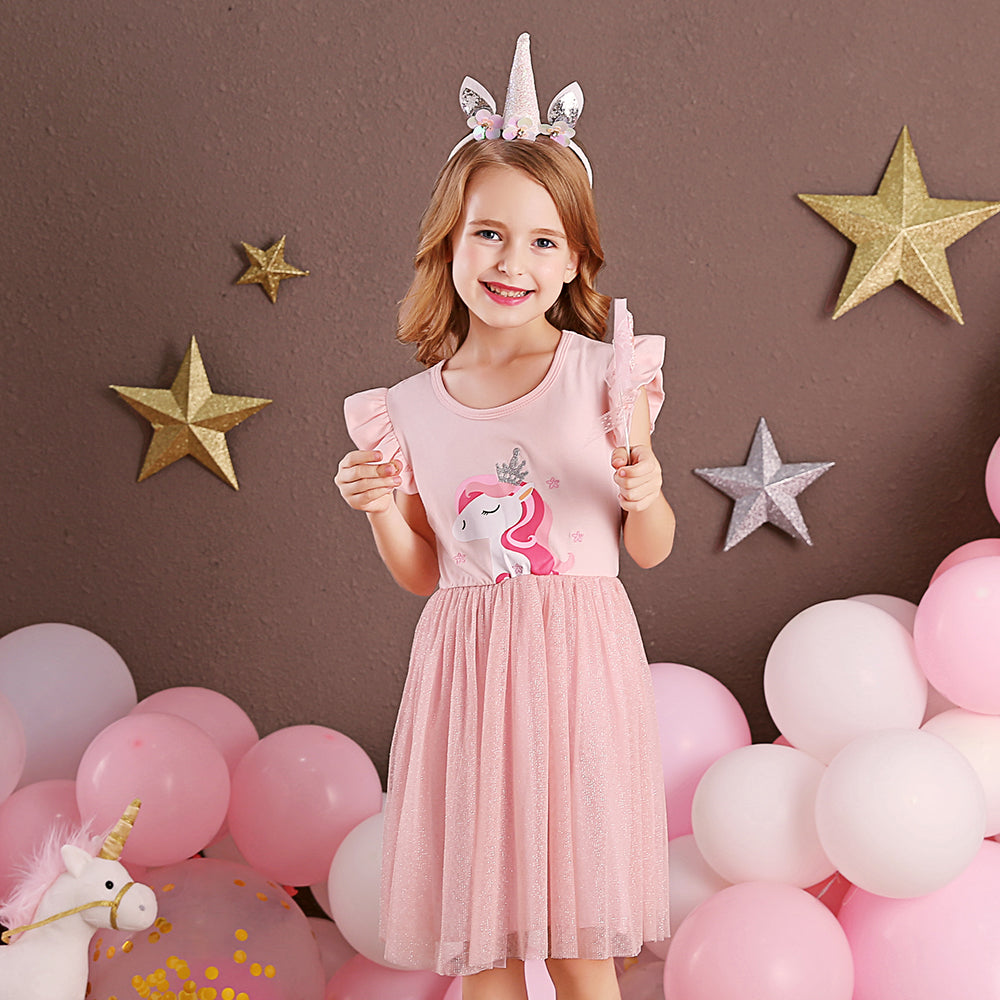 Lovely Unicorn Pink Tutu Toddler Dresses for Kids 3-8T