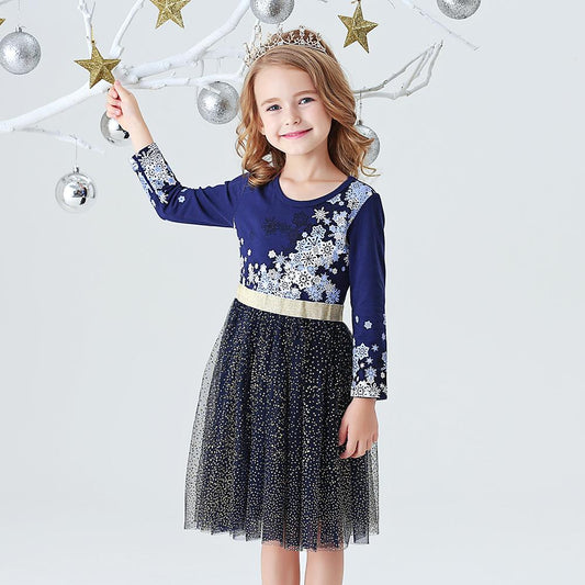 2Y-8Y Christmas Girls Dresses Snowflake Sparkle Blue Tutu Dress for Toddler Girls Christmas Dress