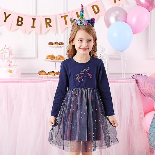 Unicorn Pattern Starry Slay Tulle Girl Tutu Toddler Birthday Dress