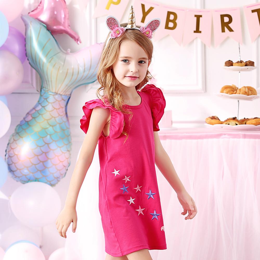 Unicorn with Star Pattern A-Line Casual Cotton Toddler Girl Short Sleeve Dress