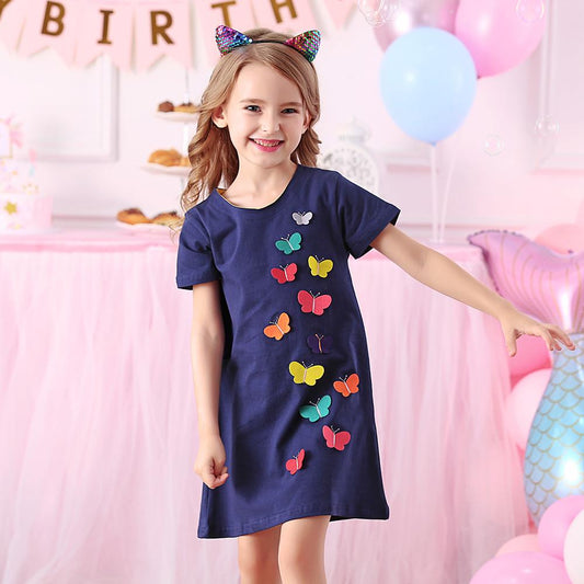3D Butterfly Cotton A-Line Toddler Girl Dress 3-8T