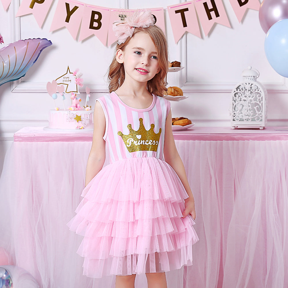 Toddler Summer Glitter Grown Princess Tutu Girl Dress Layered Party Dress for 3-8T