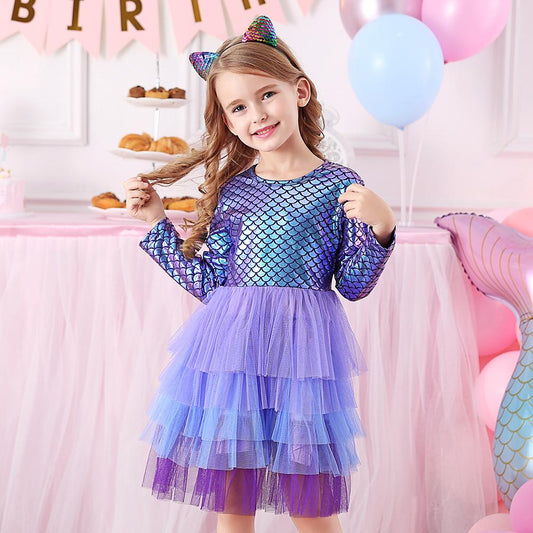 Purple Princess Mermaid Layered Tulle Toddler Girl Tutu Dress for Party