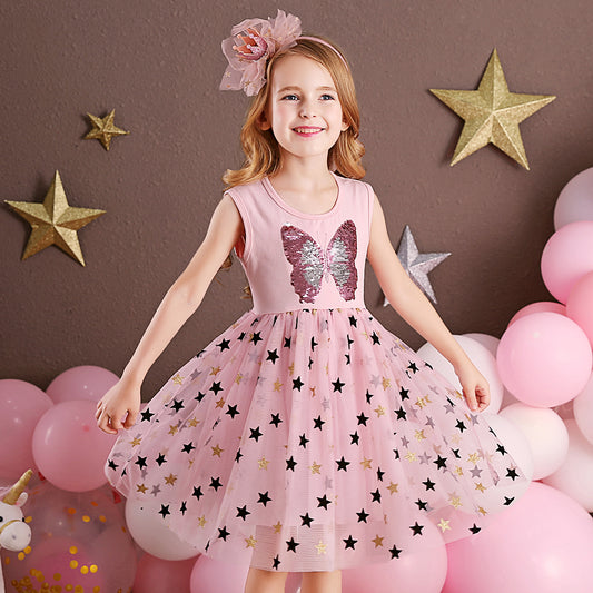 Bling Butterfly Beads Toddler Tutu Dress with Star Soft Tulle