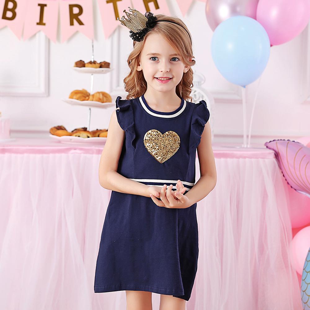 Love Sequined Cotton Toddler Girl Short Sleeve Dress