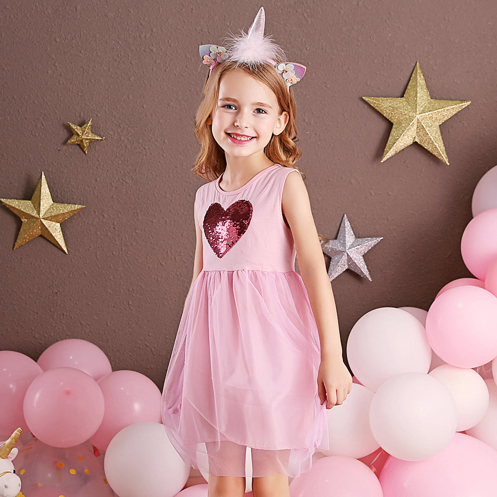 Love Shape Beads Pink Tutu Brithday Dress for Toddler Girl