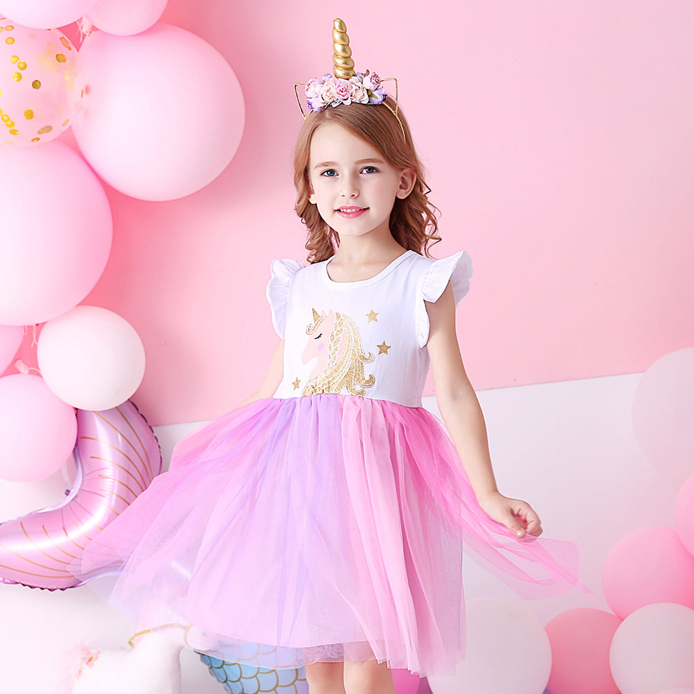Cartoon Unicorn Pattern Tutu Toddler Dress for Daily Party Wearing 3-8T