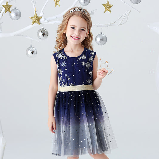 Snowflace Printed Sofe Tutu Dress Toddler Christmas Dress Gift 3-8T