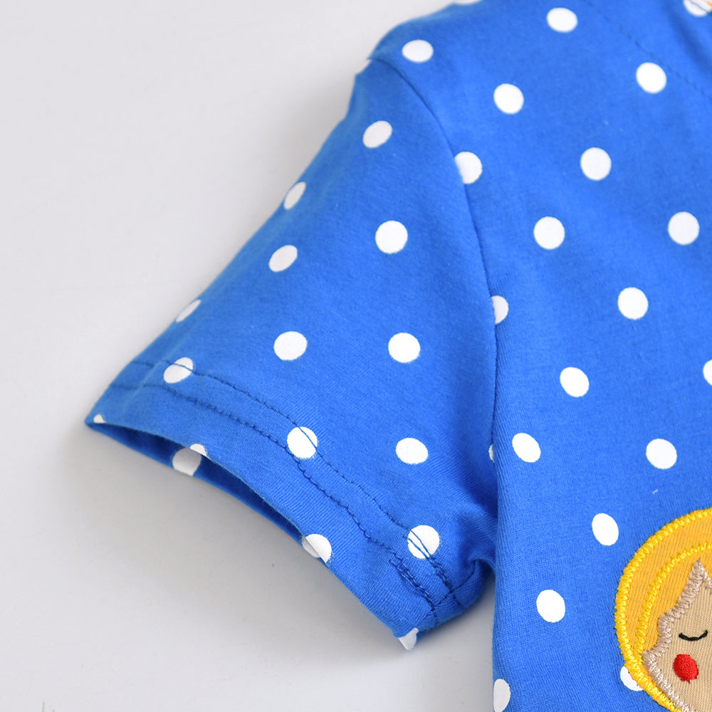 2Y-8Y Girls Short Sleeve Casual Dress Cute 3D Mermaid Spot Blue A Line Cotton Dress